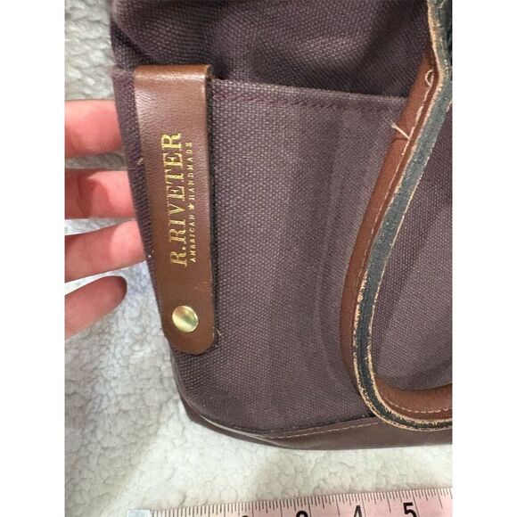 R. Riveter Dark Brown Leather Shoulder Bag Medium Striped Unisex Adults - Picture 4 of 12